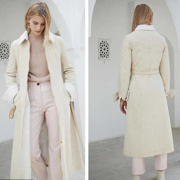 Nanushka Seeker Elongated Aviator Coat 100% Cotton Sz S Creme - Picture 1 of 8